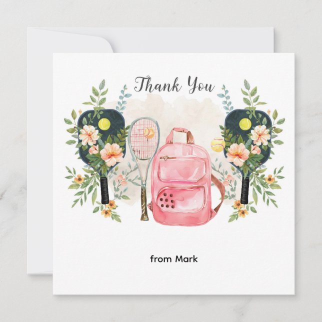 Pickleball with beautiful flowers thank you card (Front)