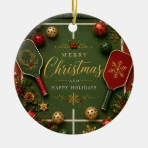 Pickleball with Christmas Frame Ceramic Ornament