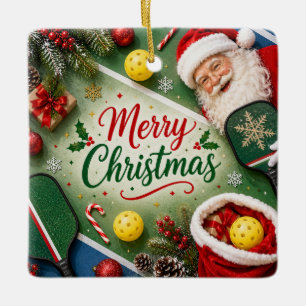 Pickleball with Christmas Frame Ceramic Ornament