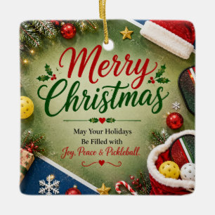 Pickleball with Christmas Frame Ceramic Ornament