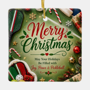 Pickleball with Christmas Frame Ceramic Ornament