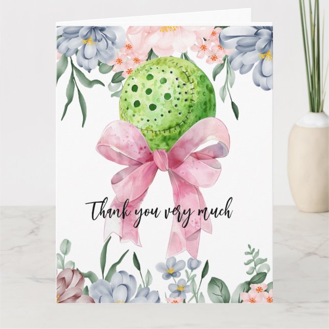 Pickleball with Flower watercolor Thank You Card (Front)