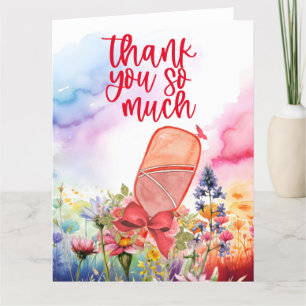 Pickleball with flowers letterpress thank you card