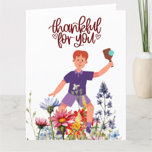 Pickleball with flowers letterpress thank you card