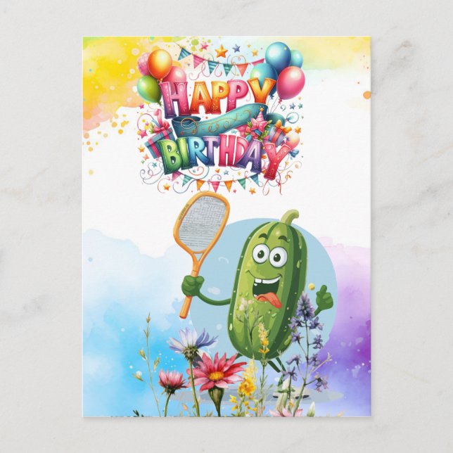 Pickleball with flowers rainbow themed Birthday  Postcard (Front)