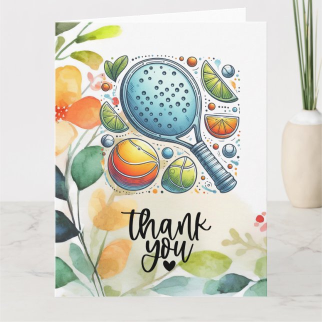 Pickleball with flowers rainbow themed for player thank you card (Front)