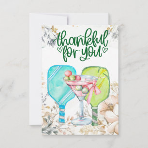 Pickleball with flowers thank you card