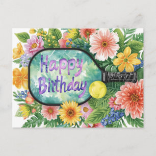 Pickleball with flowers themed Birthday Postcard