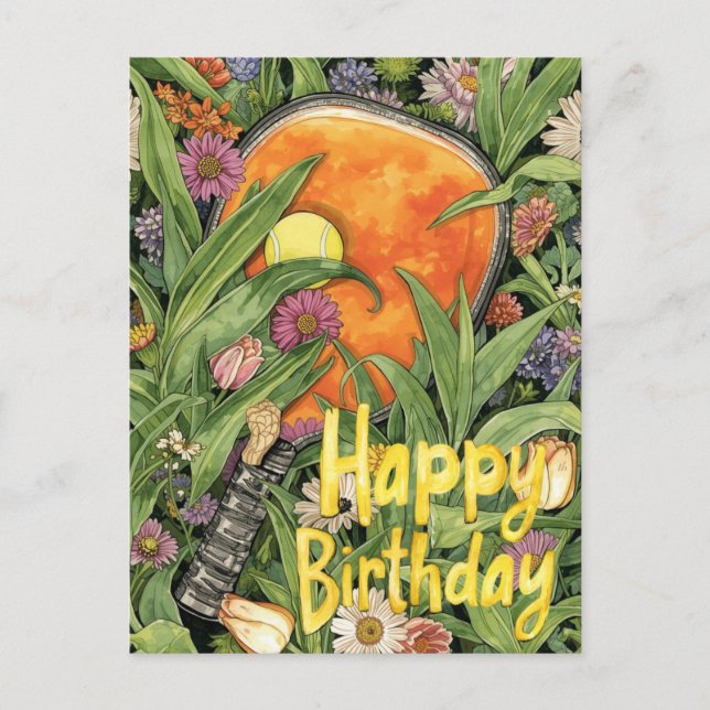 Pickleball with flowers  themed Birthday  Postcard (Front)