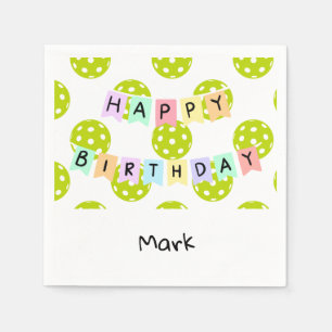 Pickleball with happy birthday banner napkins