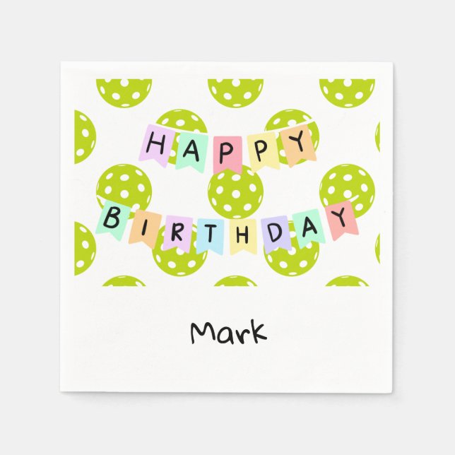 Pickleball with happy birthday banner napkins (Front)
