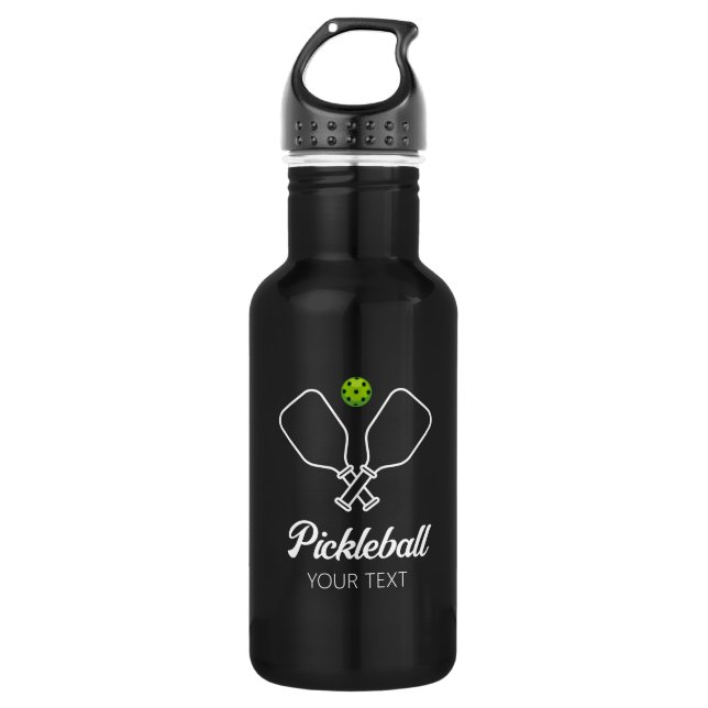 Pickleball with Paddles & Ball Personalized black Stainless Steel Water Bottle (Front)