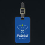 Pickleball with Paddles & Ball Personalized blue Luggage Tag<br><div class="desc">Pickleball with Paddles & Ball Personalized blue Luggage Tag</div>