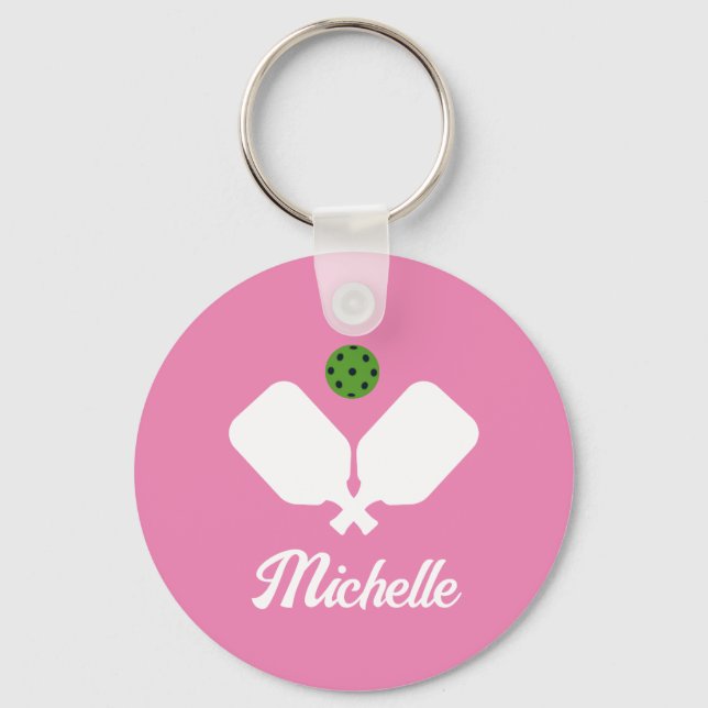 Pickleball with Paddles & Ball Personalized Name Keychain (Front)