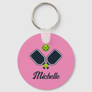Pickleball with Paddles & Ball Personalized Name Keychain