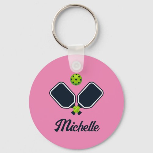 Pickleball with Paddles  Ball Personalized Name Keychain