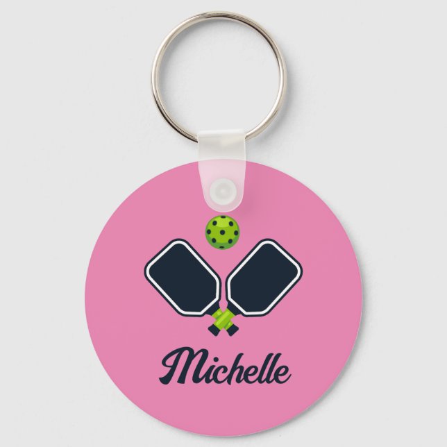 Pickleball with Paddles & Ball Personalized Name Keychain (Front)
