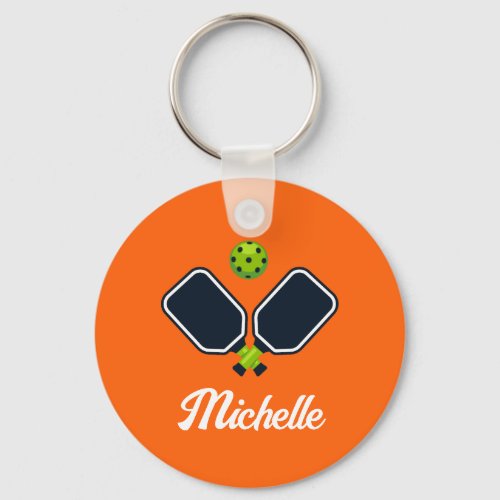 Pickleball with Paddles  Ball Personalized Name Keychain