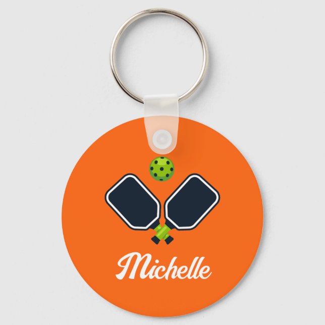 Pickleball with Paddles & Ball Personalized Name Keychain (Front)