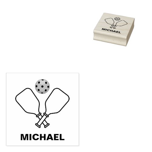 Pickleball with Paddles  Ball Personalized Name Rubber Stamp