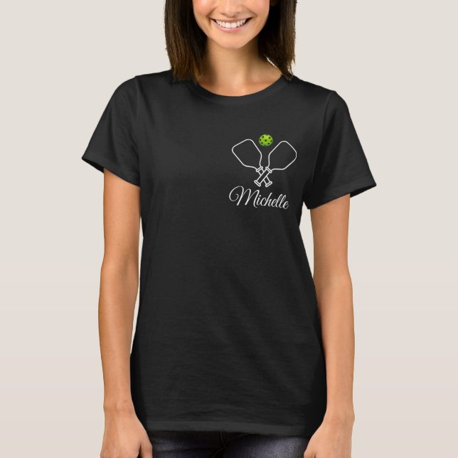 Pickleball with Paddles & Ball Personalized Name T-Shirt (Front)