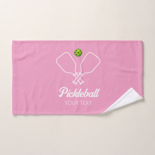 Pickleball with Paddles & Ball Personalized Pink Hand Towel