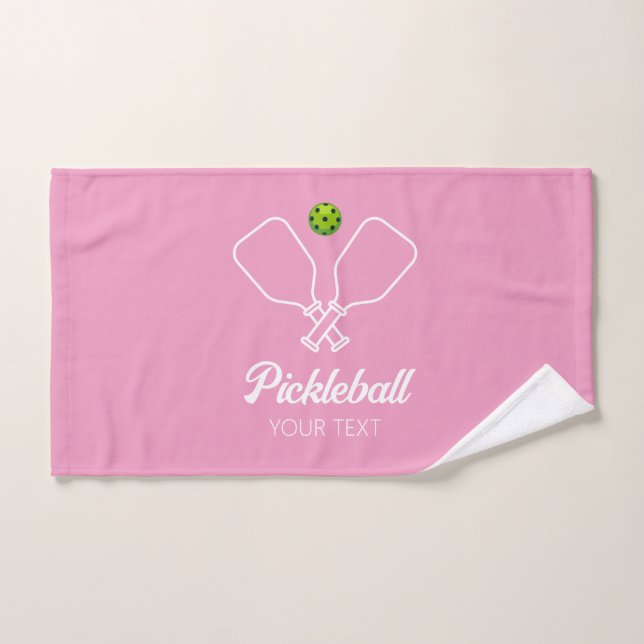 Pickleball with Paddles & Ball Personalized Pink Hand Towel (Hand Towel)