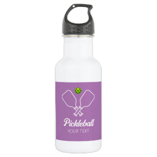 Pickleball with Paddles & Ball Personalized Purple Stainless Steel Water Bottle