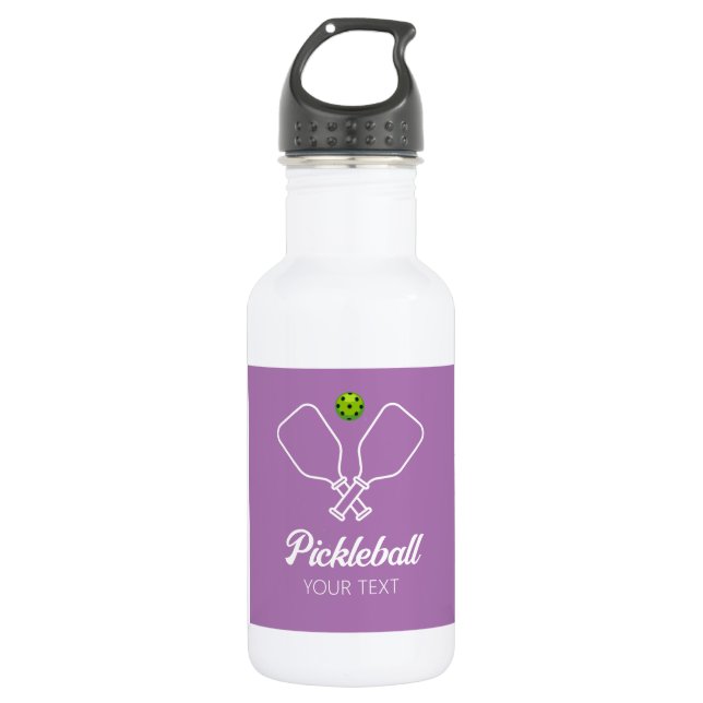 Pickleball with Paddles & Ball Personalized Purple Stainless Steel Water Bottle (Front)