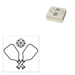 Pickleball with Paddles & Ball  Rubber Stamp