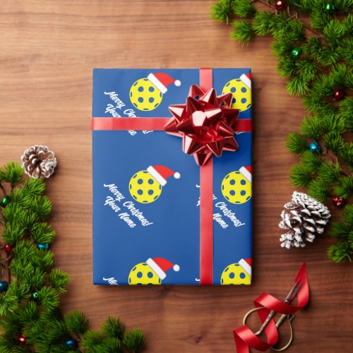 Pickleball with Santa hat Christmas wrapping paper