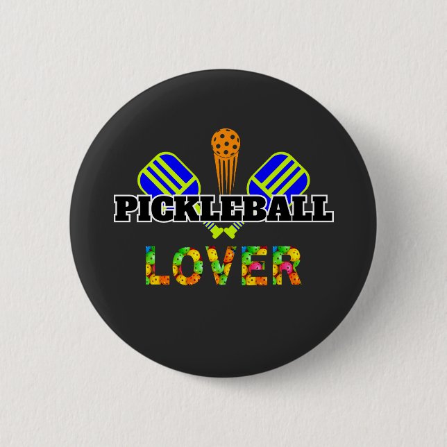 Pickleball Word Crossed Paddles Ball Lover Design Button (Front)