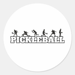 Pickleball Word Player Silhouettes Sport Action Classic Round Sticker