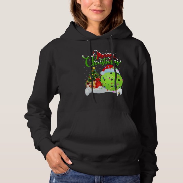 Pickleball   Xmas Decorations Santa Pickleball Chr Hoodie (Front)