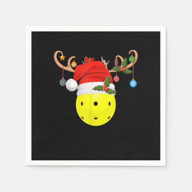 Pickleball Xmas Gift Reindeer Santa Hat Pickleball Napkins (Front)
