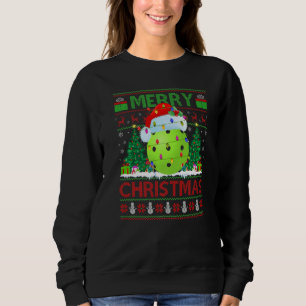 Pickleball Xmas Tree Ugly Santa Pickleball Christ Sweatshirt