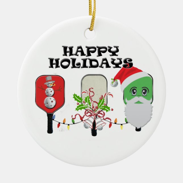 pickleball xmas trio ceramic ornament (Front)