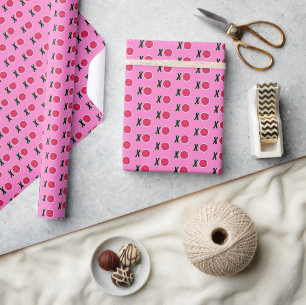 Pickleball XOXO Hugs & Kisses Pink Black White Wrapping Paper