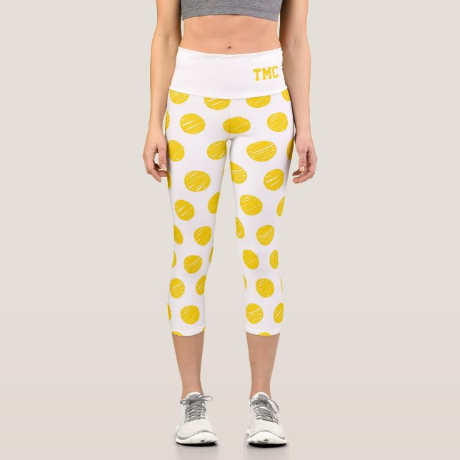 Pickleball Yellow Balls White Sports Trending Capri Leggings (Front)
