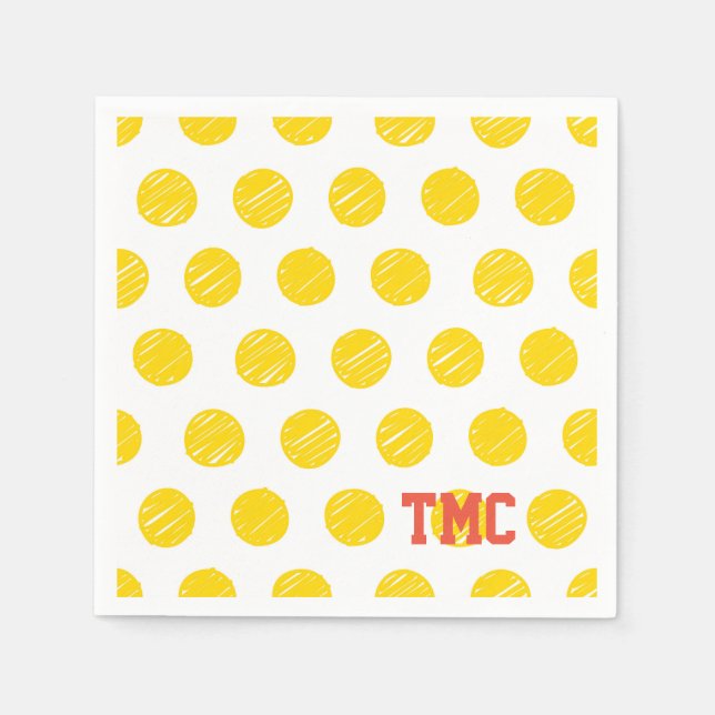 Pickleball Yellow Polka Dot Balls INITIALS Sports  Napkins (Front)