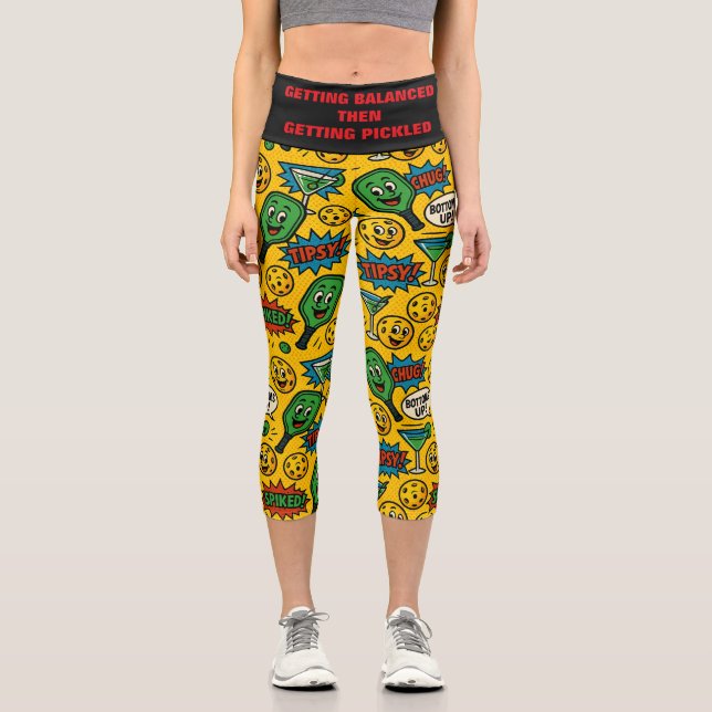 Pickleball Yoga Balanced & Pickled Capri Leggings (Front)