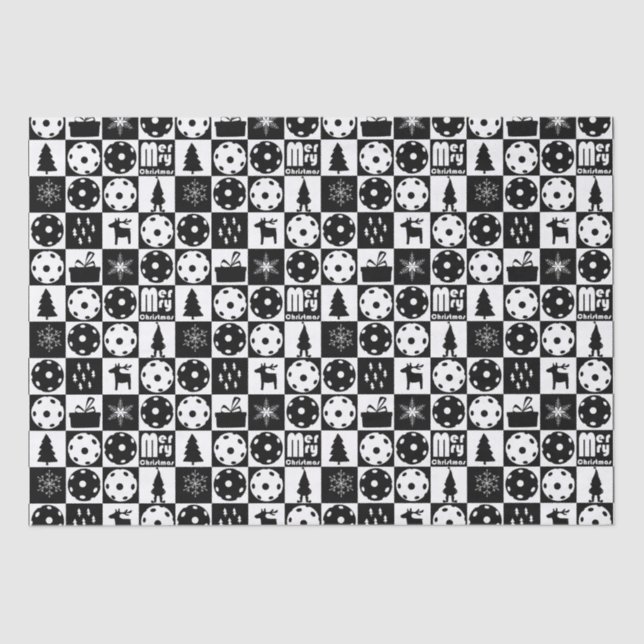  Pickleballs Merry Christmas 🎄 black and white  Tissue Paper (Front)