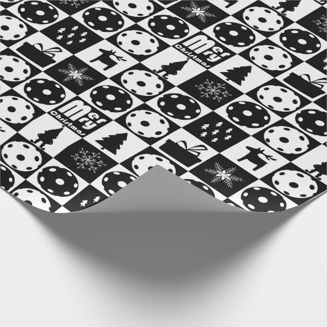  Pickleballs Merry Christmas 🎄 black and white Wrapping Paper (Corner)
