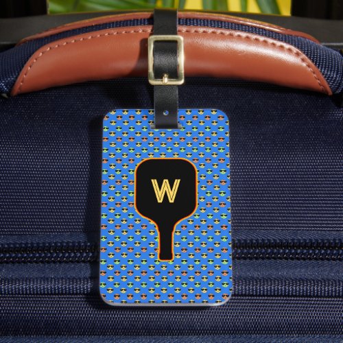 Pickleballs  paddle monogram blue luggage tag