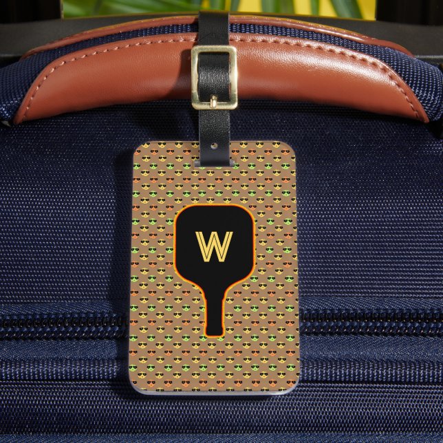 Pickleballs & paddle monogram (brown) luggage tag (Front Insitu 2)