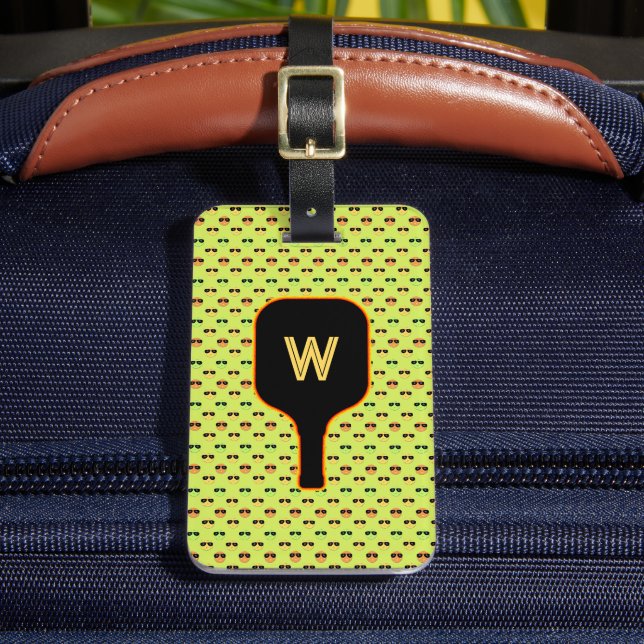 Pickleballs & paddle monogram (green) luggage tag (Front Insitu 2)