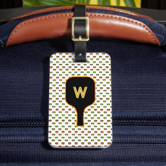 Pickleballs & paddle monogram (white) luggage tag