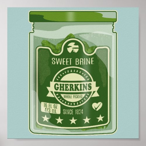 Pickled Gherkins Jar Pop Art Poster