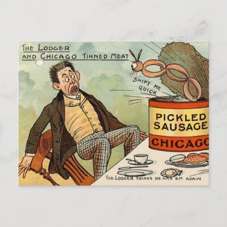 Pickled Sausage Food Safety - Vintage Cartoon Postcard