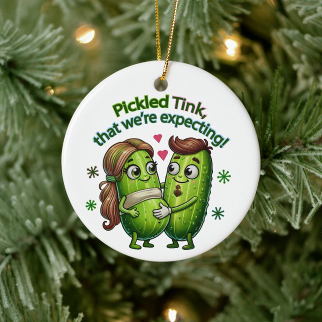 Pickled Tink That We're Expecting Pickle Couple Ceramic Ornament (Tree)